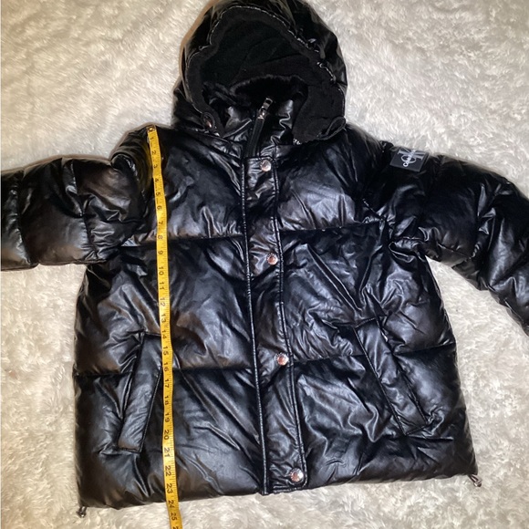 CALVIN KLEIN faux leather womens puffer black jacket size medium - Picture 12 of 14